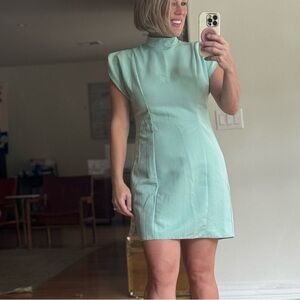 NWT ASOS Mint Green Celadon Mini Mock Neck w Shoulder Pads Dress Size 10